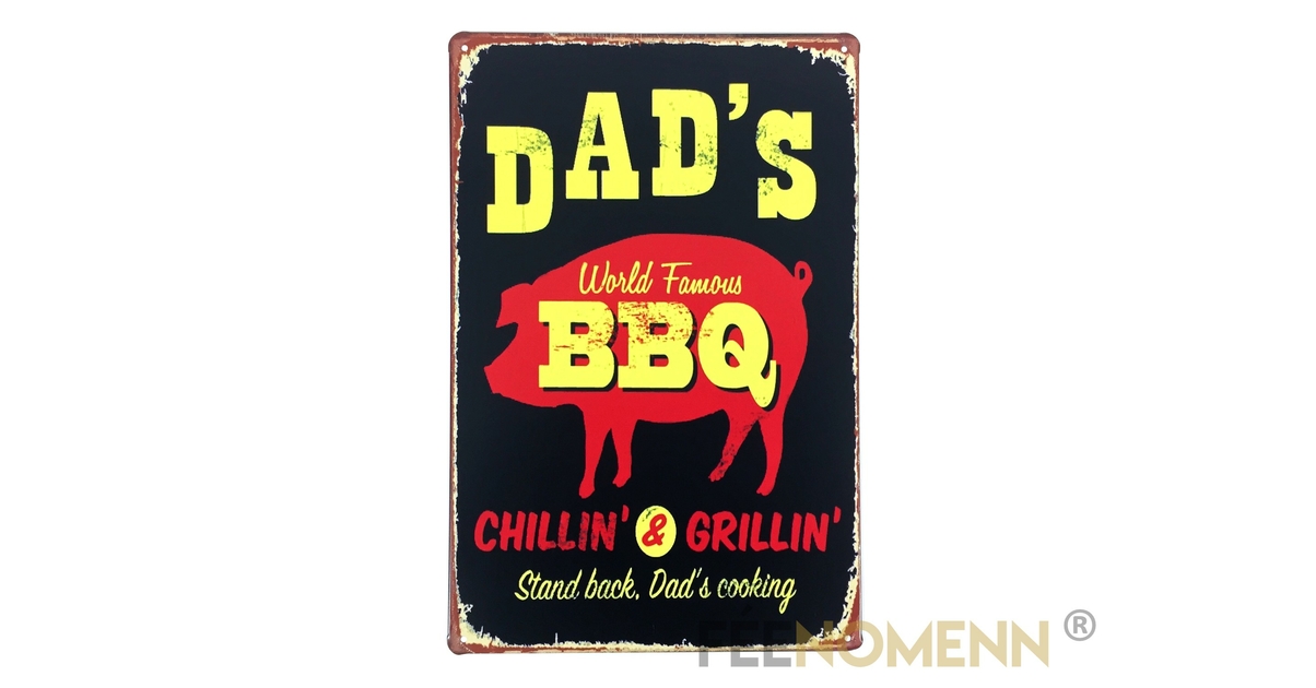 Plaque Métal Déco Vintage Dads Bbq Barbecue Grillade Viande 20x30cm DÉco Accessoires 